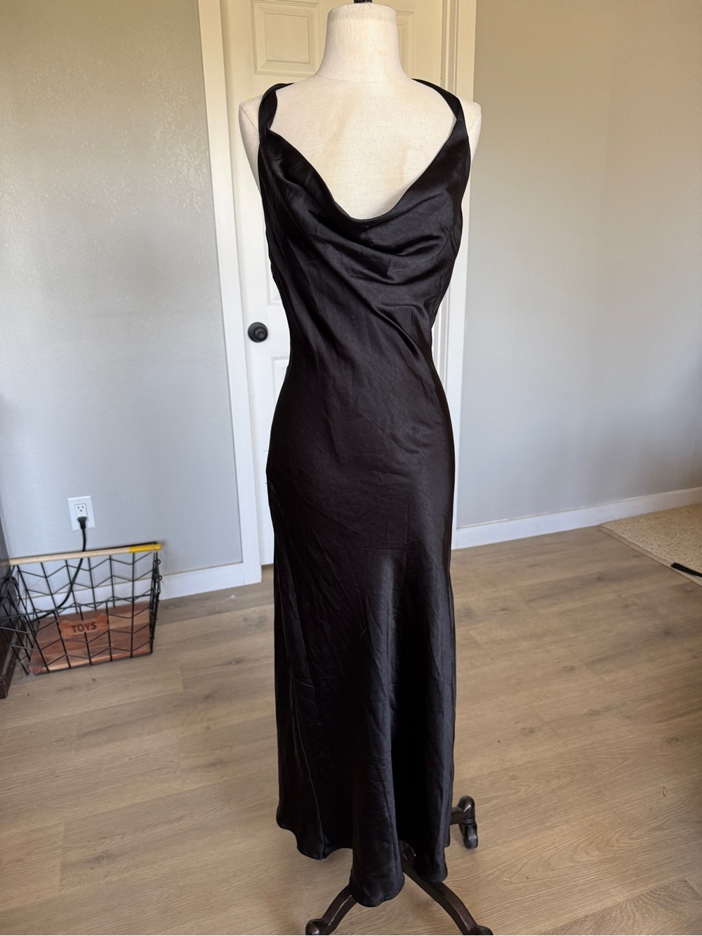 Altar'd State Satin Cowl Neck Black Slip Dress